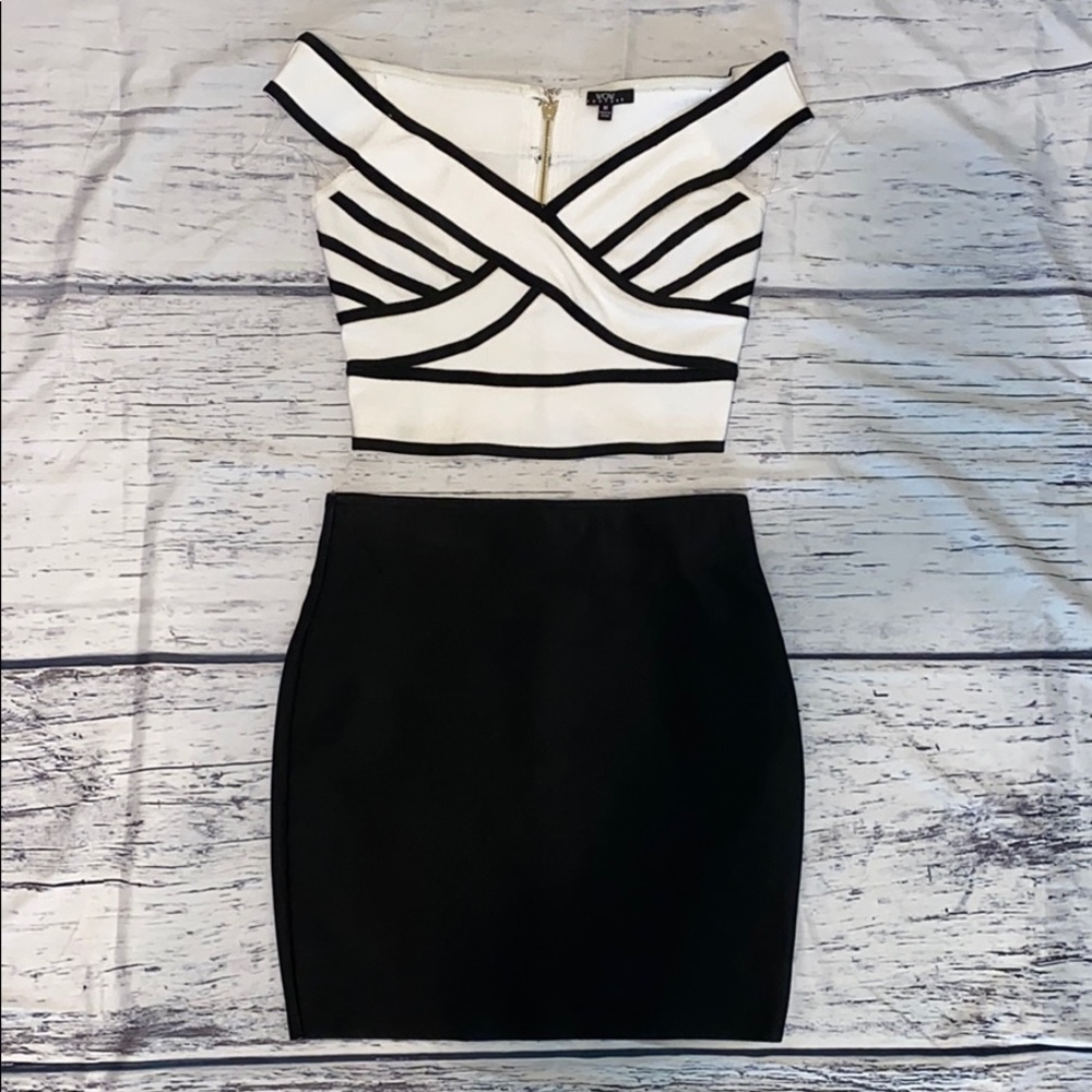 WOW COUTURE Two piece Bodycon black white M